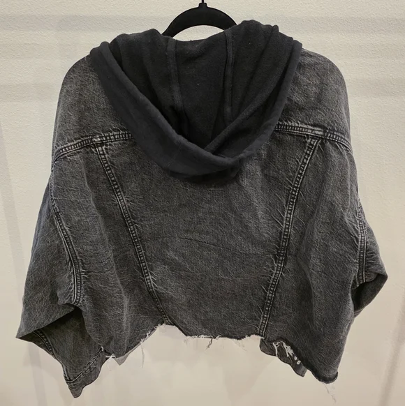 Womens Black Denim Jacket with Hood - Picture 3 of 4